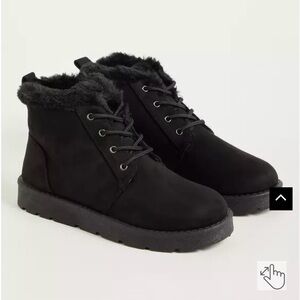 Torrid Lace Up Fur Lined Women's Fur-Lined Faux Suede Bootie (Black)